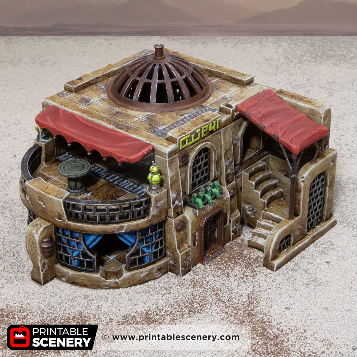 3D printed and painted Spice Den, a sci fi model for tabletop games