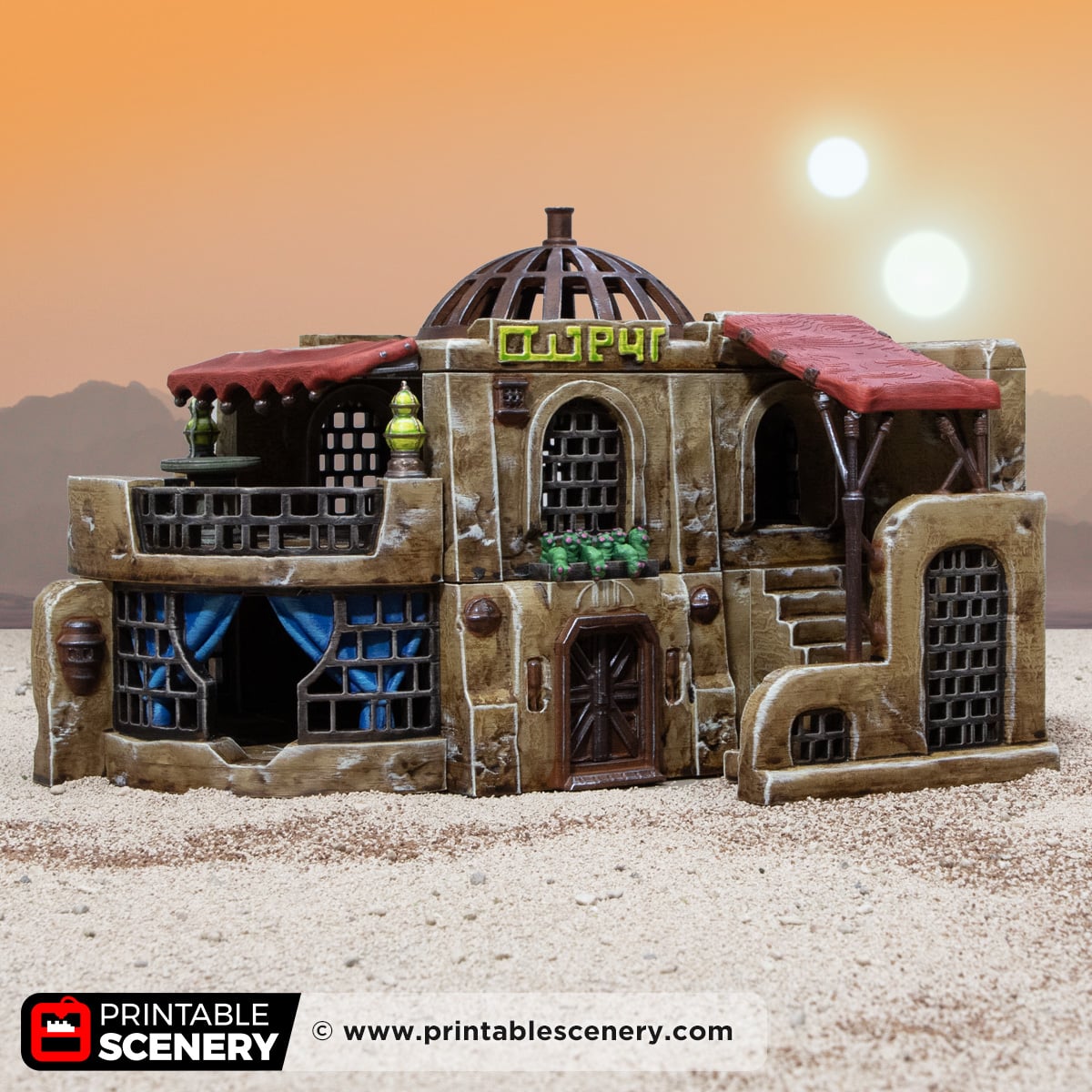 3D printed and painted Spice Den, a sci fi model for tabletop games