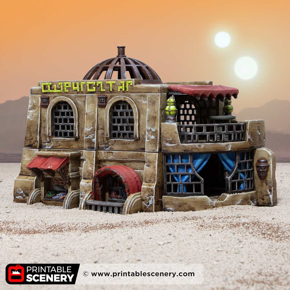 3D printed and painted Spice Den, a sci fi model for tabletop games