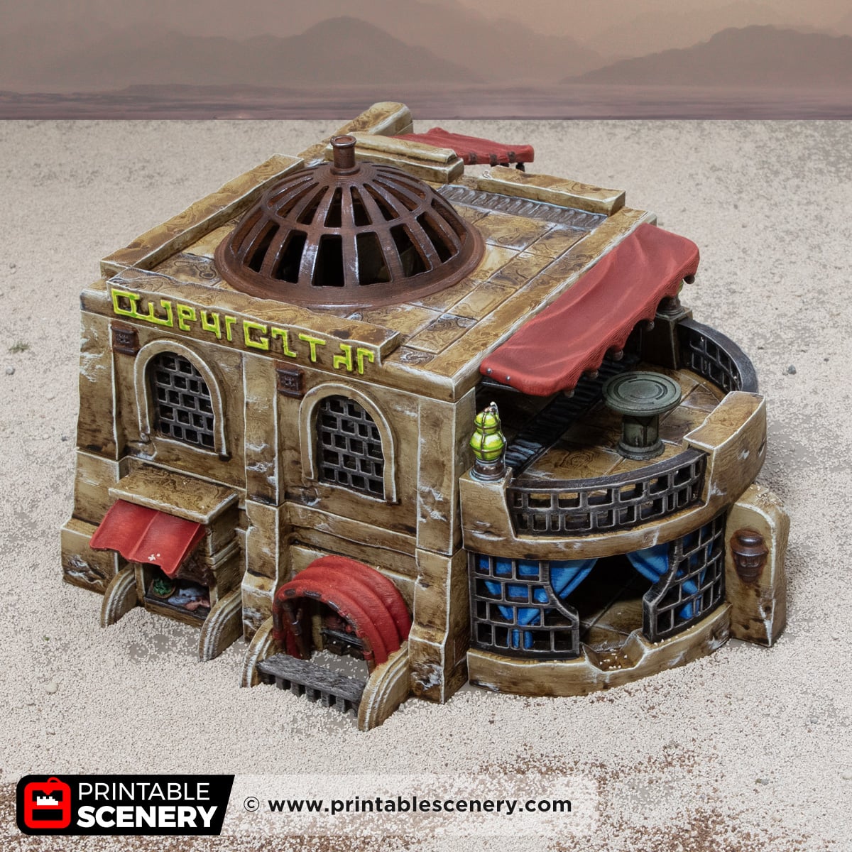 3D printed and painted Spice Den, a sci fi model for tabletop games