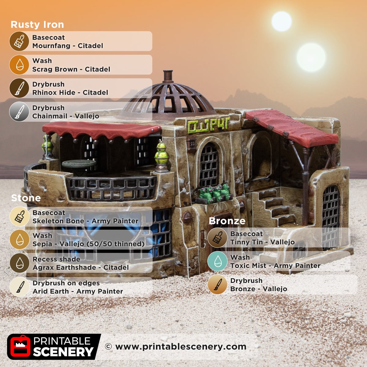 3D printed and painted Spice Den, a sci fi model for tabletop games
