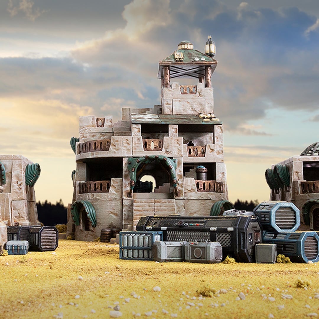 3d printed and painted desert repair shop