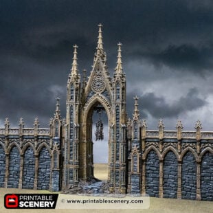 3D printed and Painted Gallow's Gate from Darkness and Desolation for wargaming and Tabletop RPGs