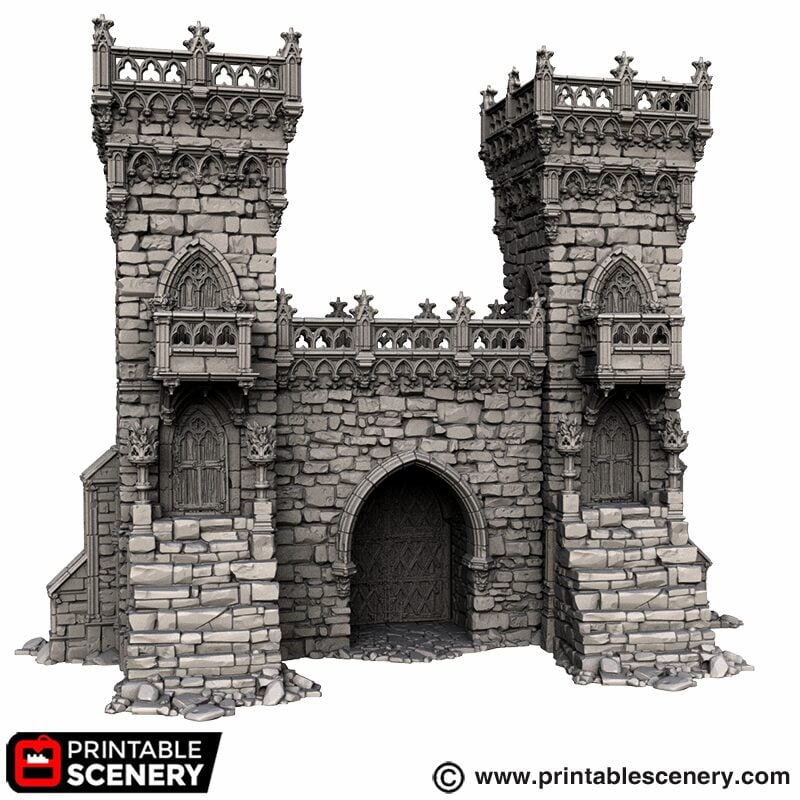 Gothic Small Square Tower with gate STL
