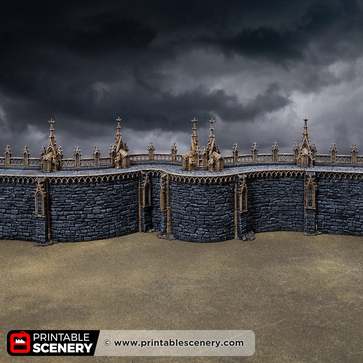 3D printed and Painted Gothic Curved Walls from Darkness and Desolation for wargaming and Tabletop RPGs