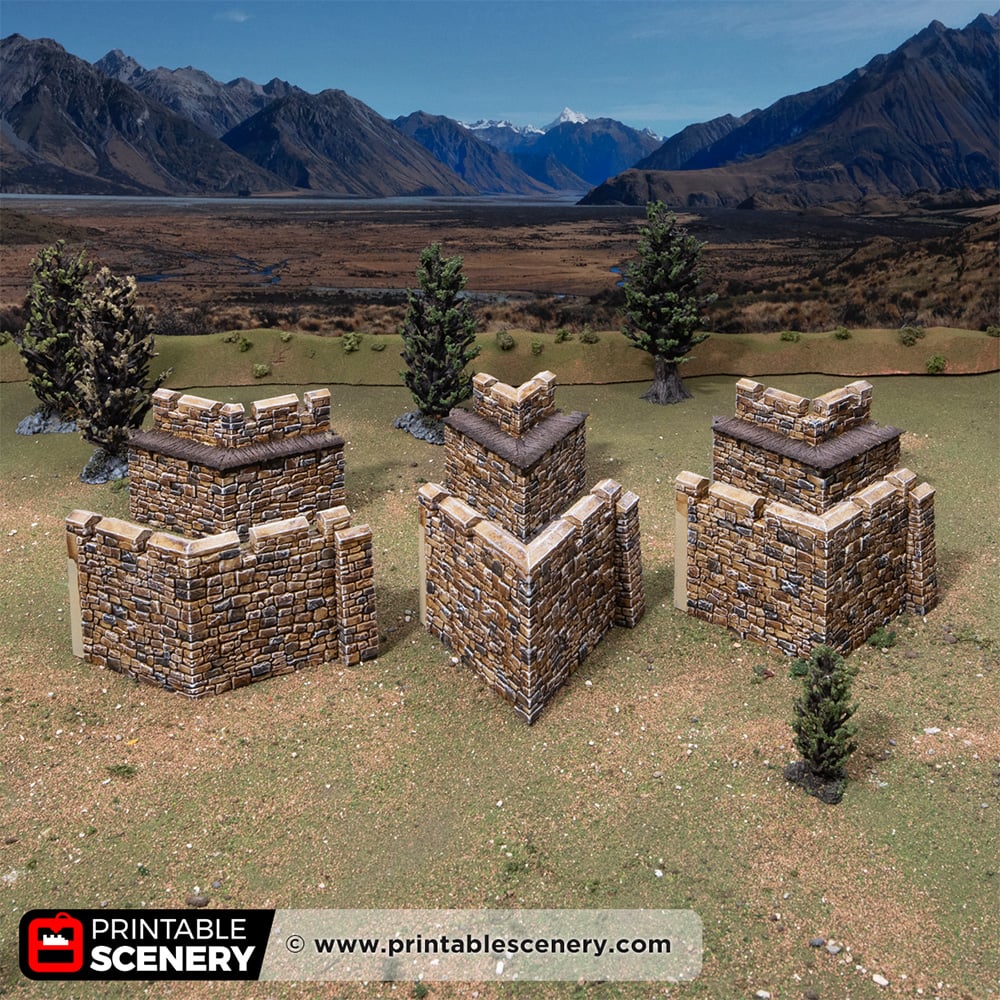 3d printed and painted low angular walls for building tabletop castles