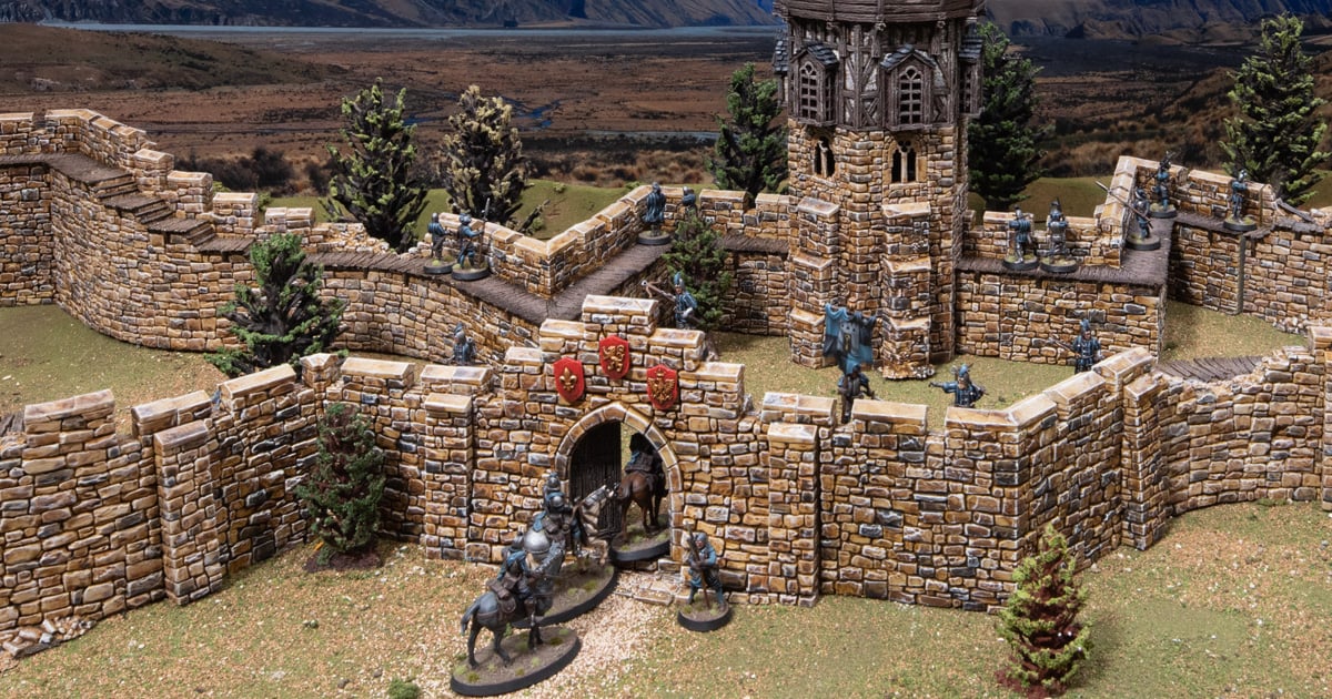 3d printed and painted low angular walls for building tabletop castles
