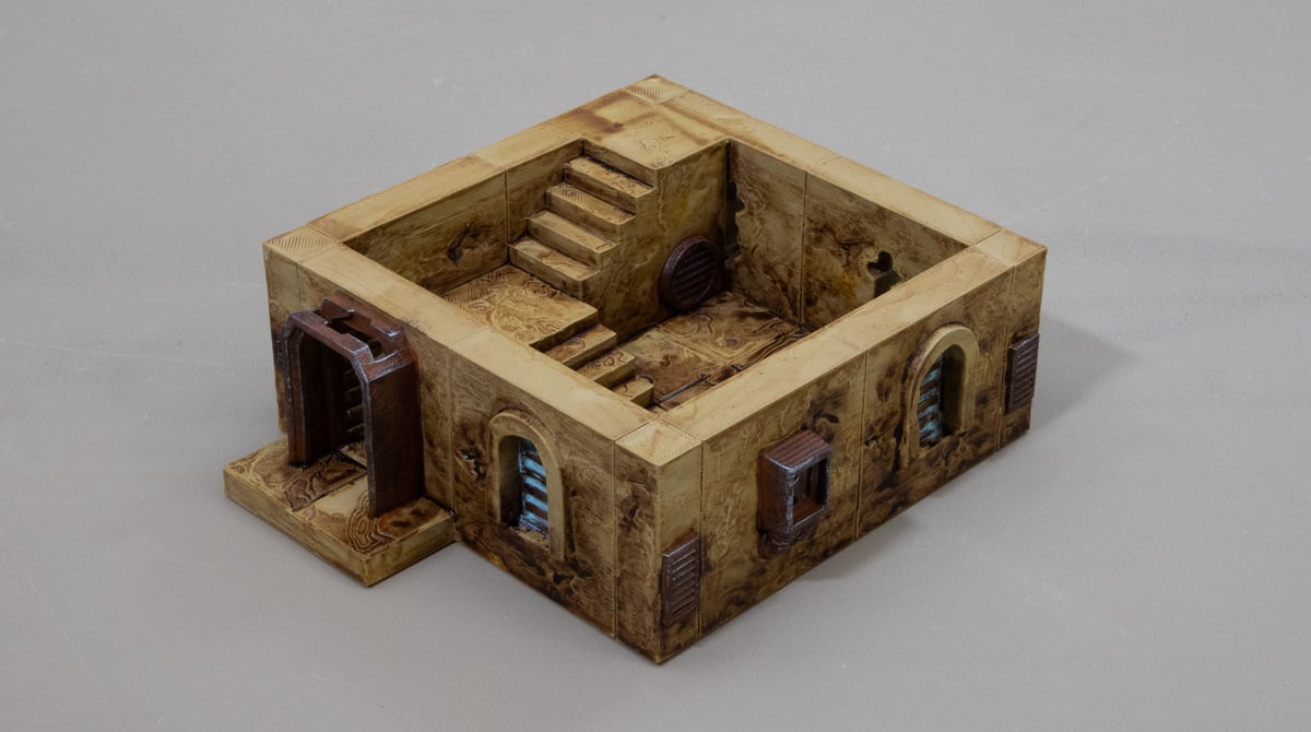 3d printed desert outpost building walls with grime added