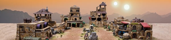 3d printed and painted Desert Outpost terrain