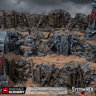 3d printed and painted Ruined Trench Forts from the Darkness & Desolation campaign for wargaming and tabletop RPGs