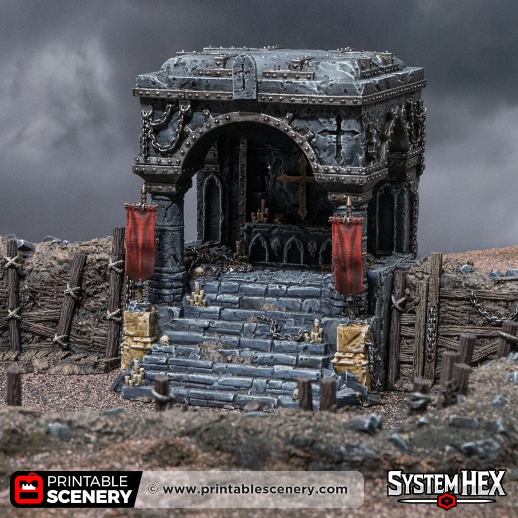 3D printed and Painted Shrine of Damnation from Darkness and Desolation for wargaming and Tabletop RPGs