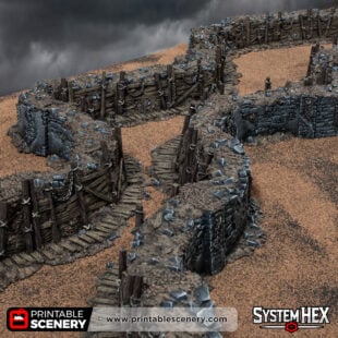 3d printed and painted Trench Forts from the Darkness & Desolation campaign for wargaming and tabletop RPGs