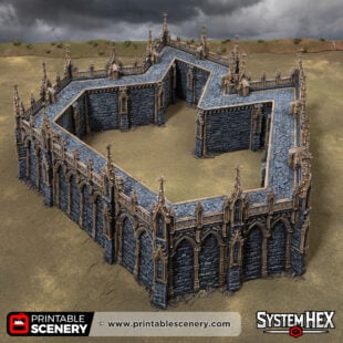3d printed and painted Gothic Angular Walls from the Darkness & Desolation campaign for wargaming and tabletop RPGs