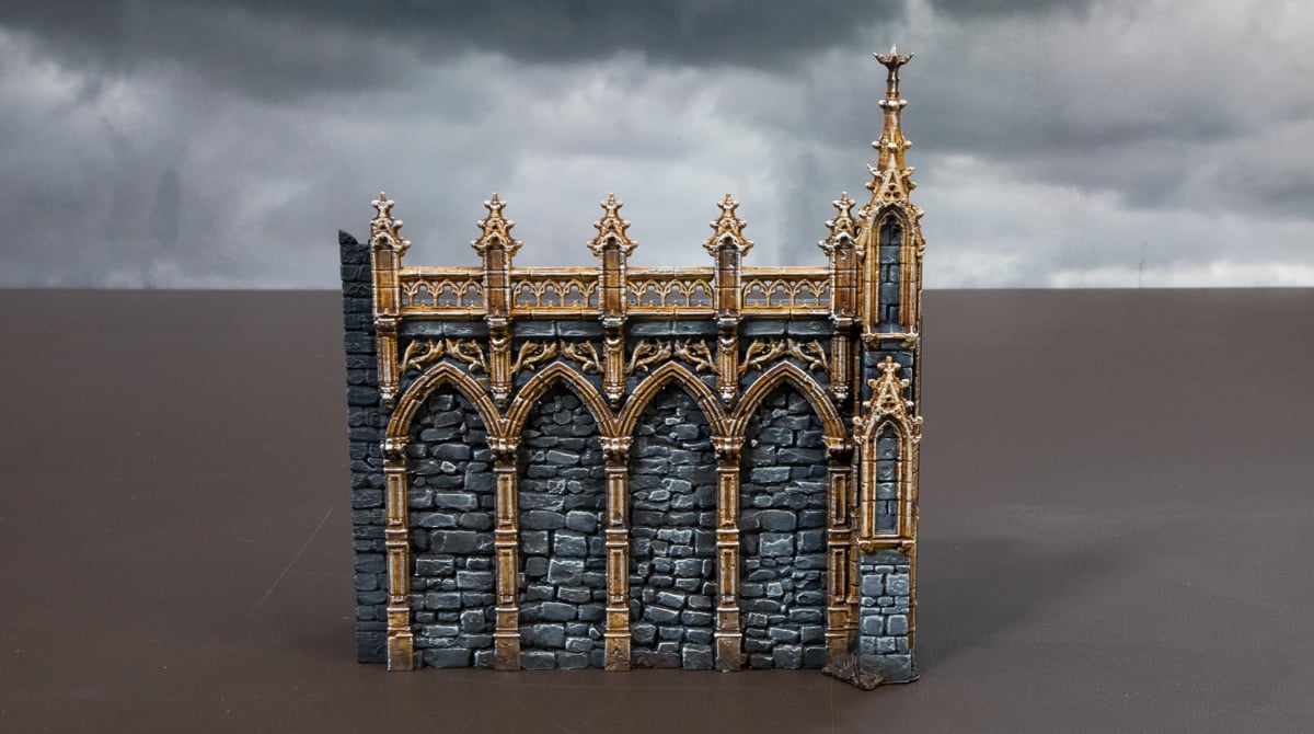 3D printed gothic wall with dirt painted