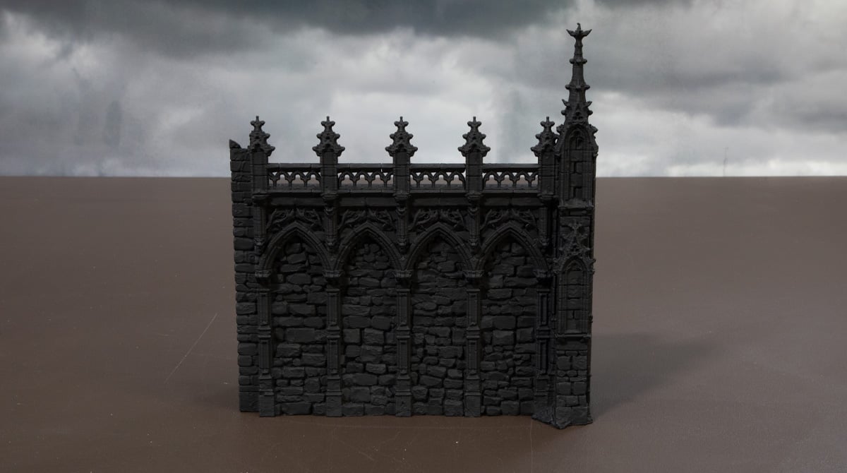 3D printed gothic wall primed black