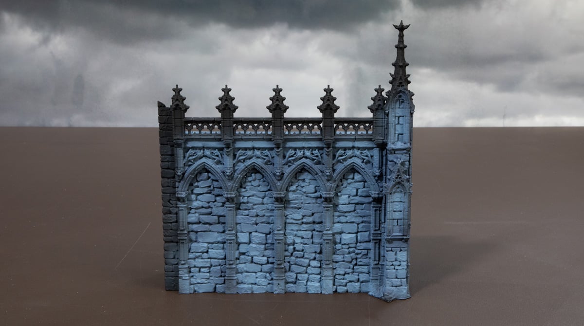 3D printed gothic wall with russ grey airbrushed on