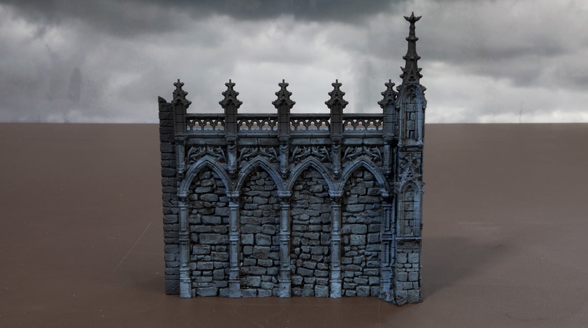 3D printed gothic wall with a black wash