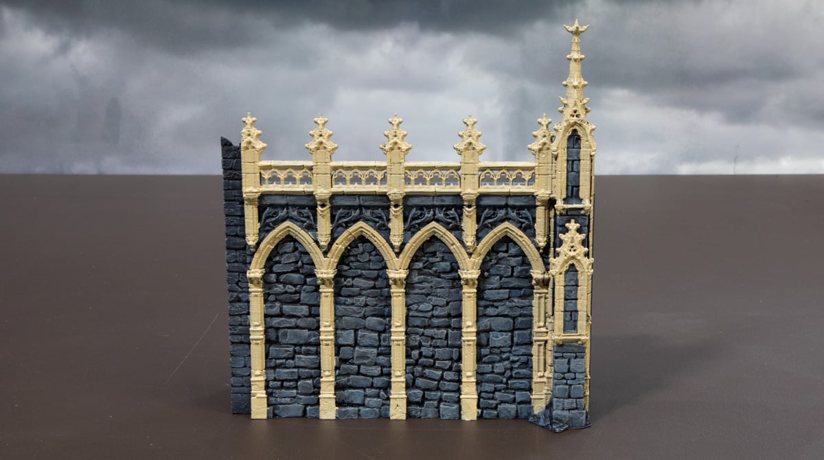 3D printed gothic wall with details painted with morghast bone