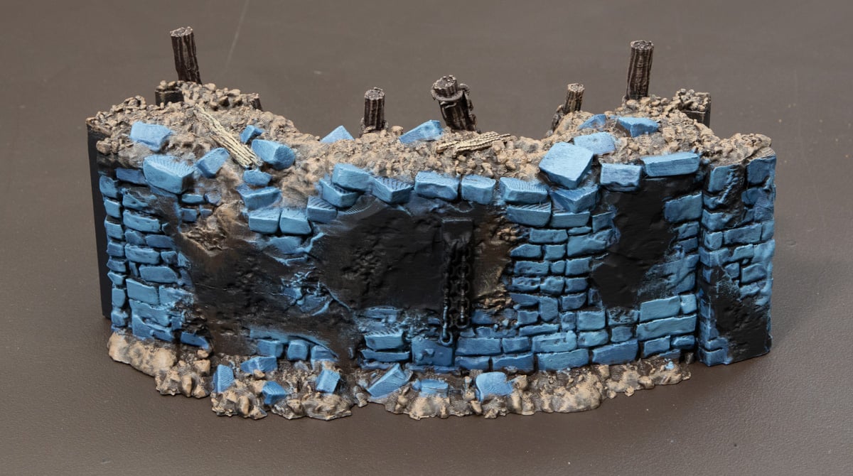 3D printed Trench Wall with bricks drybrushed with Russ Grey