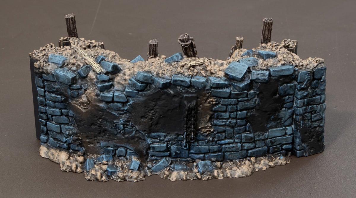 3D printed Trench Wall with bricks washed in black wash