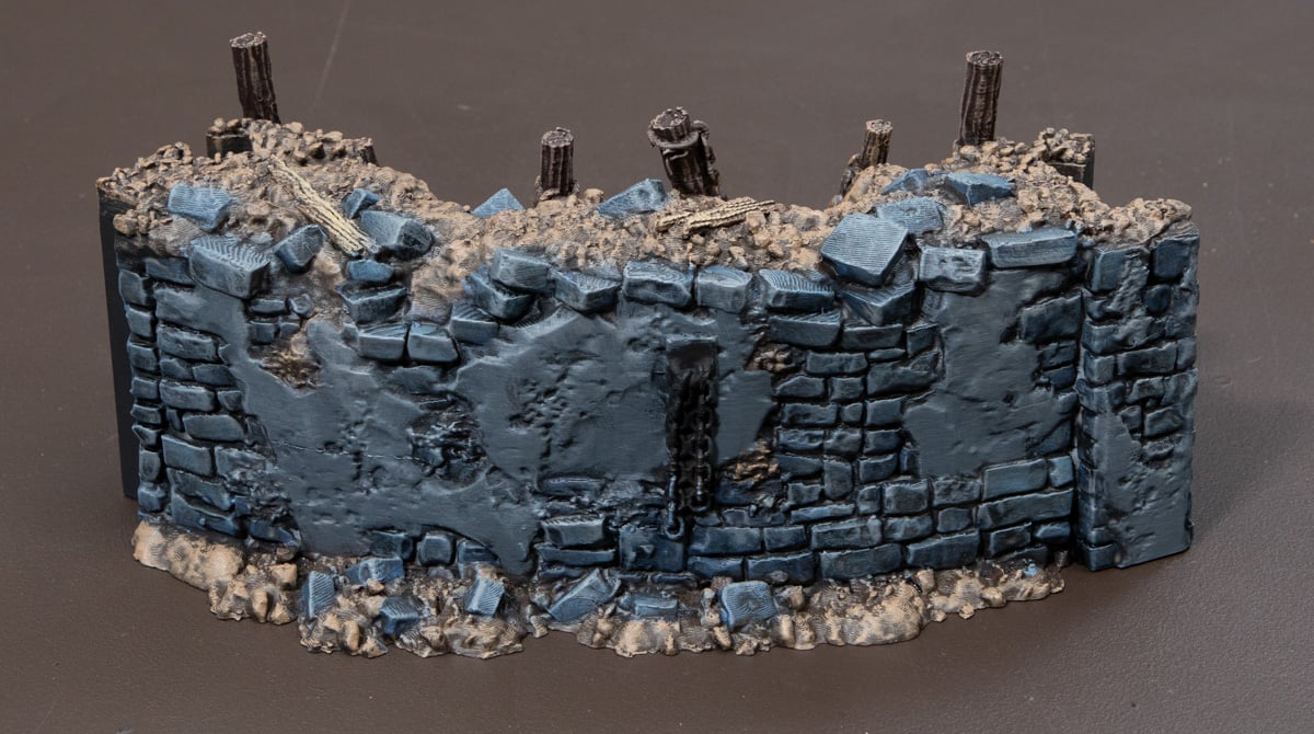 3D printed Trench Wall with bricks drybrushed with Dawnstone
