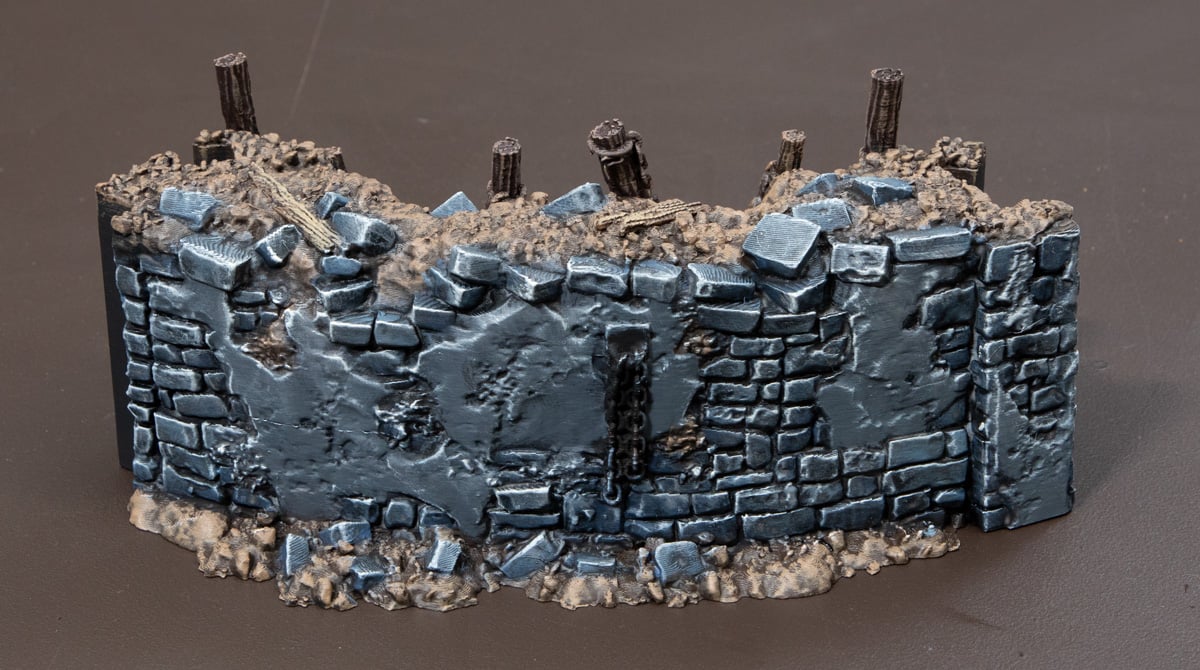 3D printed Trench Wall with bricks drybrushed with Light Sand