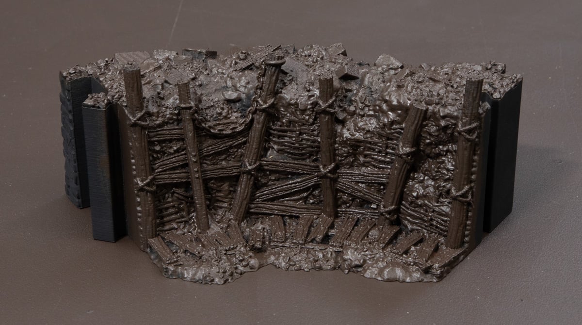 3D printed Trench Wall base coated woodbark brown