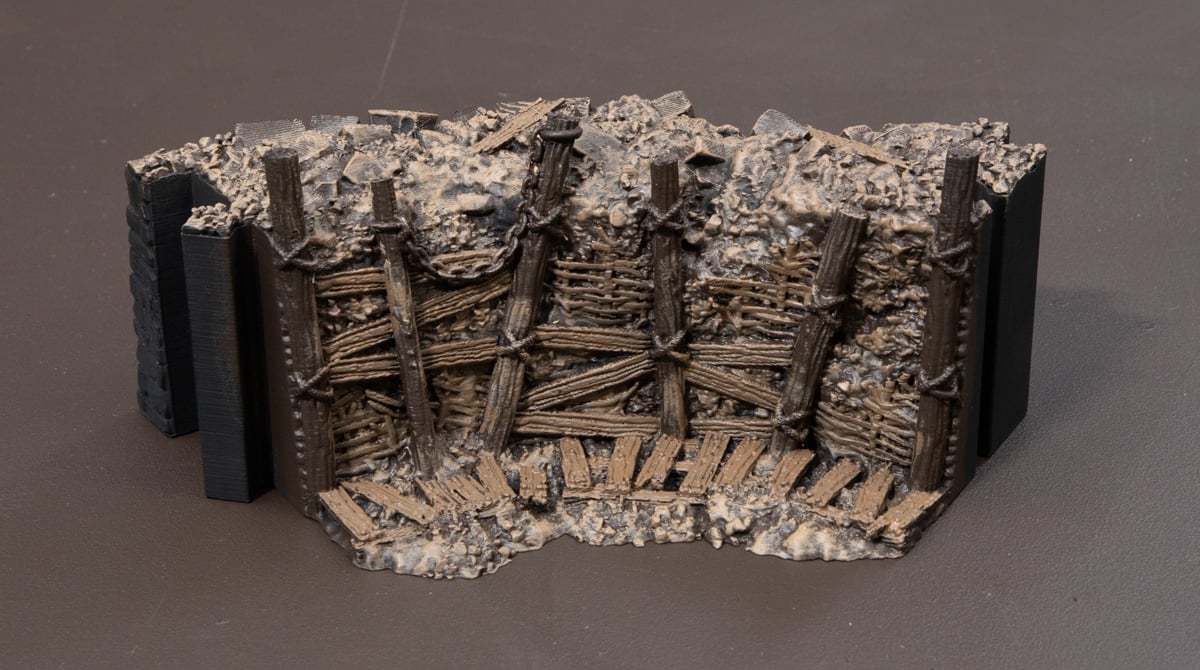 3D printed Trench Wall with wood planks painted steel legion drab