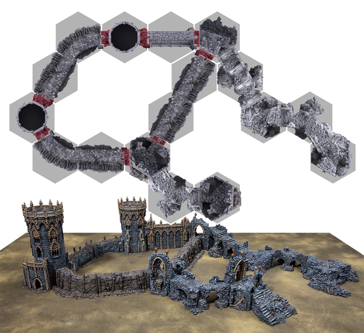Top down render of the Darkness & Desolation models in the SystemHEX template