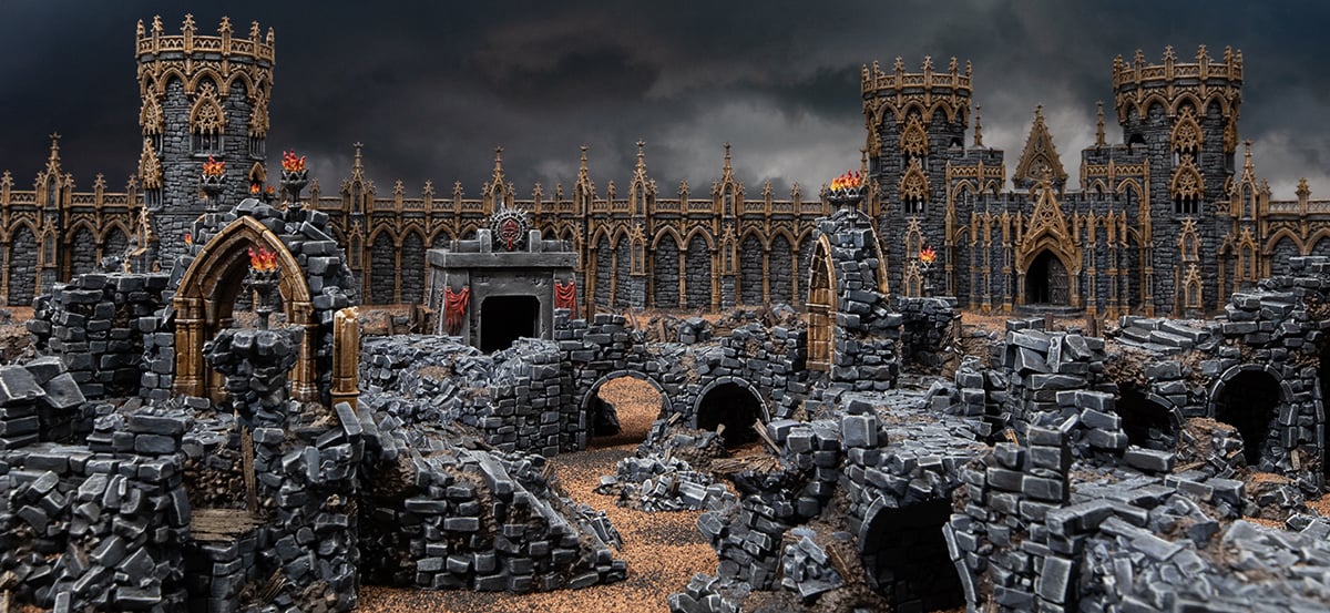 Printed and painted wargaming table using Darkness and Desolation models