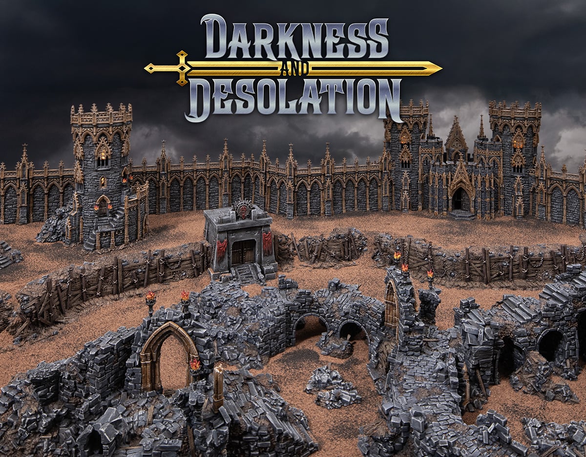 Printed and painted wargaming table using Darkness and Desolation models