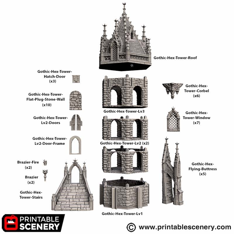 Gothic Hex Tower Part list
