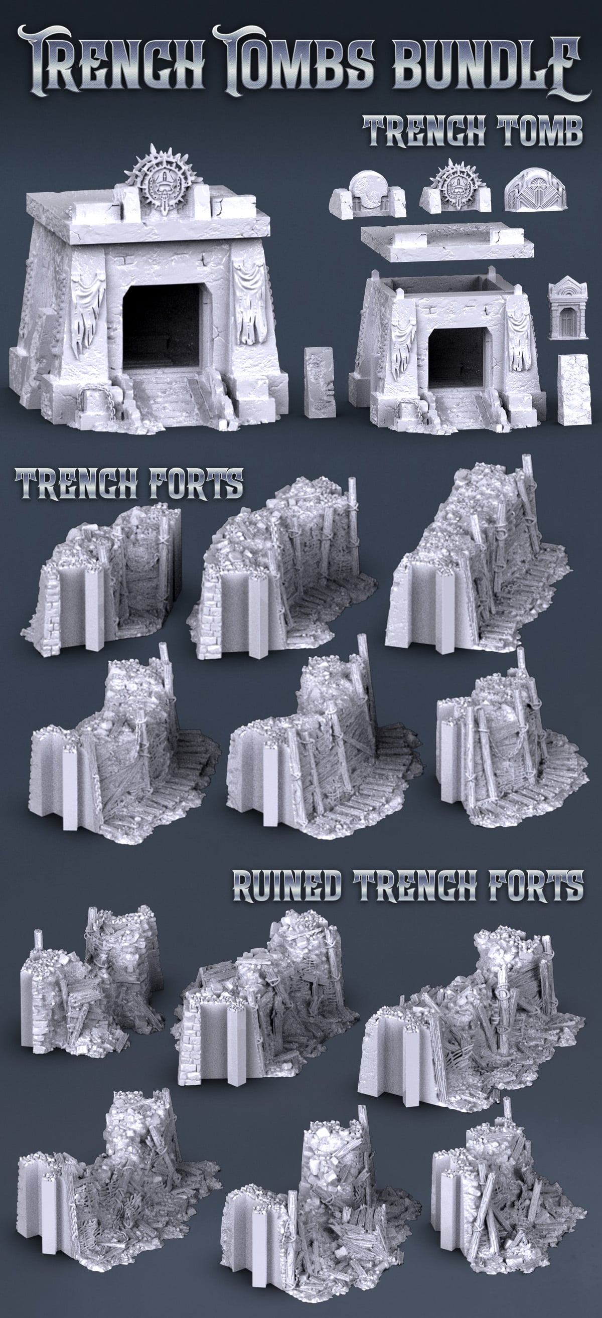 Renders of the Trench Forts bundle models from Darkness and Desolation