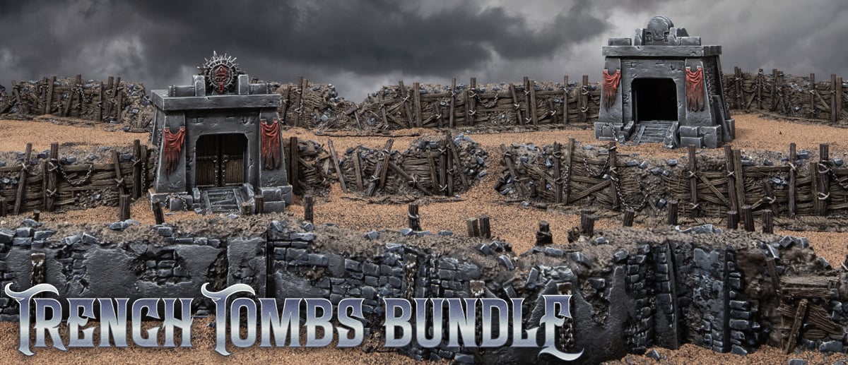 3d printed and painted Trench Tombs models from Darkness & Desolation campaign