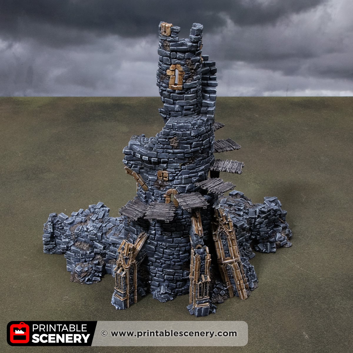 3D printed and Painted Tower of Desolation from Darkness and Desolation for wargaming and Tabletop RPGs
