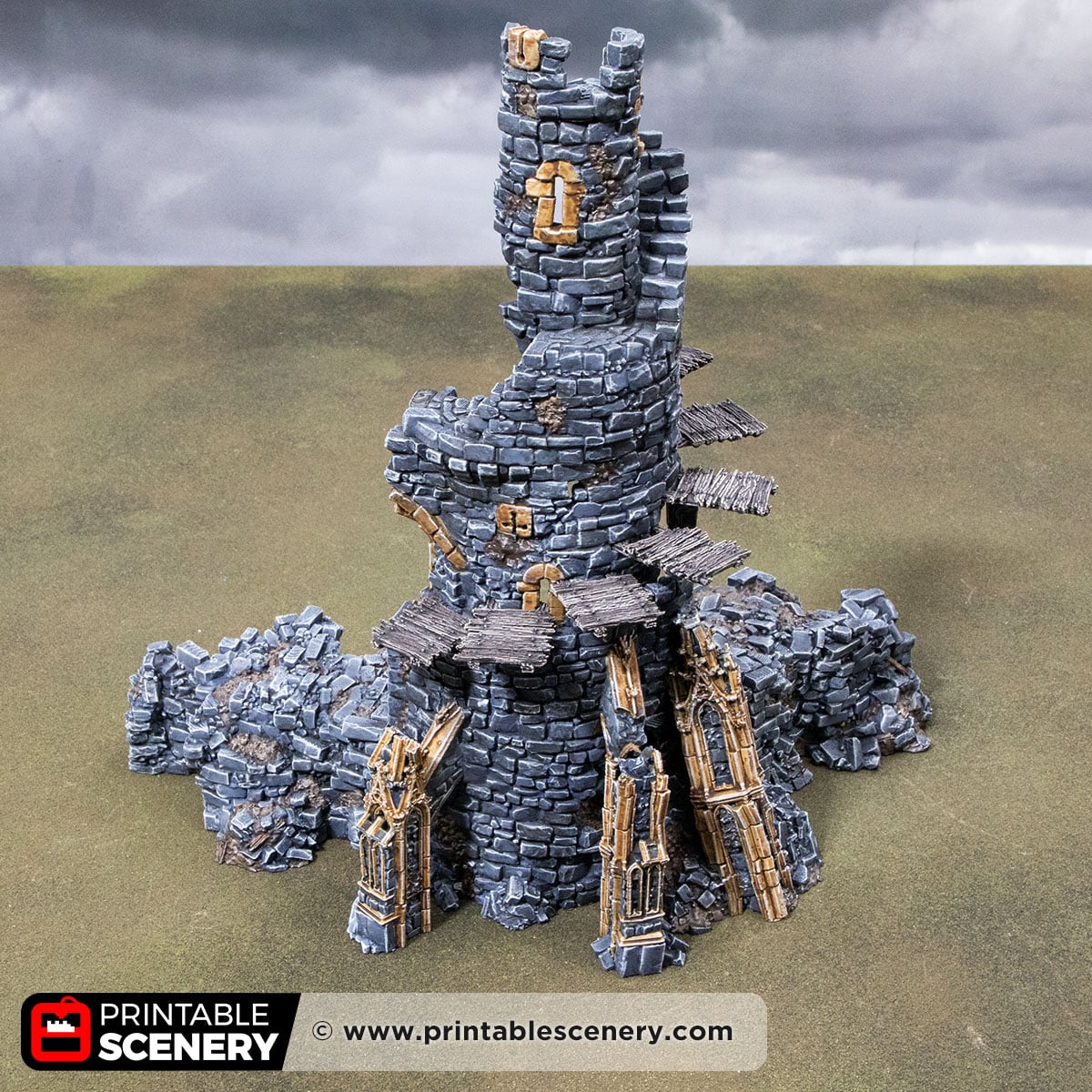 3D printed and Painted Tower of Desolation from Darkness and Desolation for wargaming and Tabletop RPGs