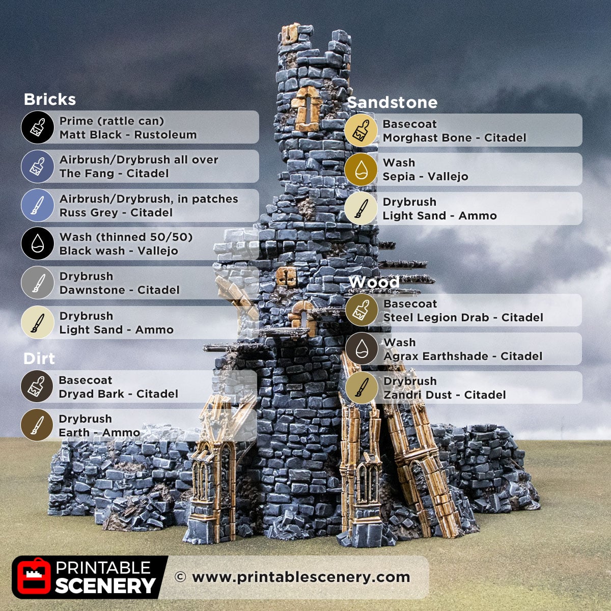 Paint guide for the Tower of Desolation from Darkness and Desolation for wargaming and Tabletop RPGs