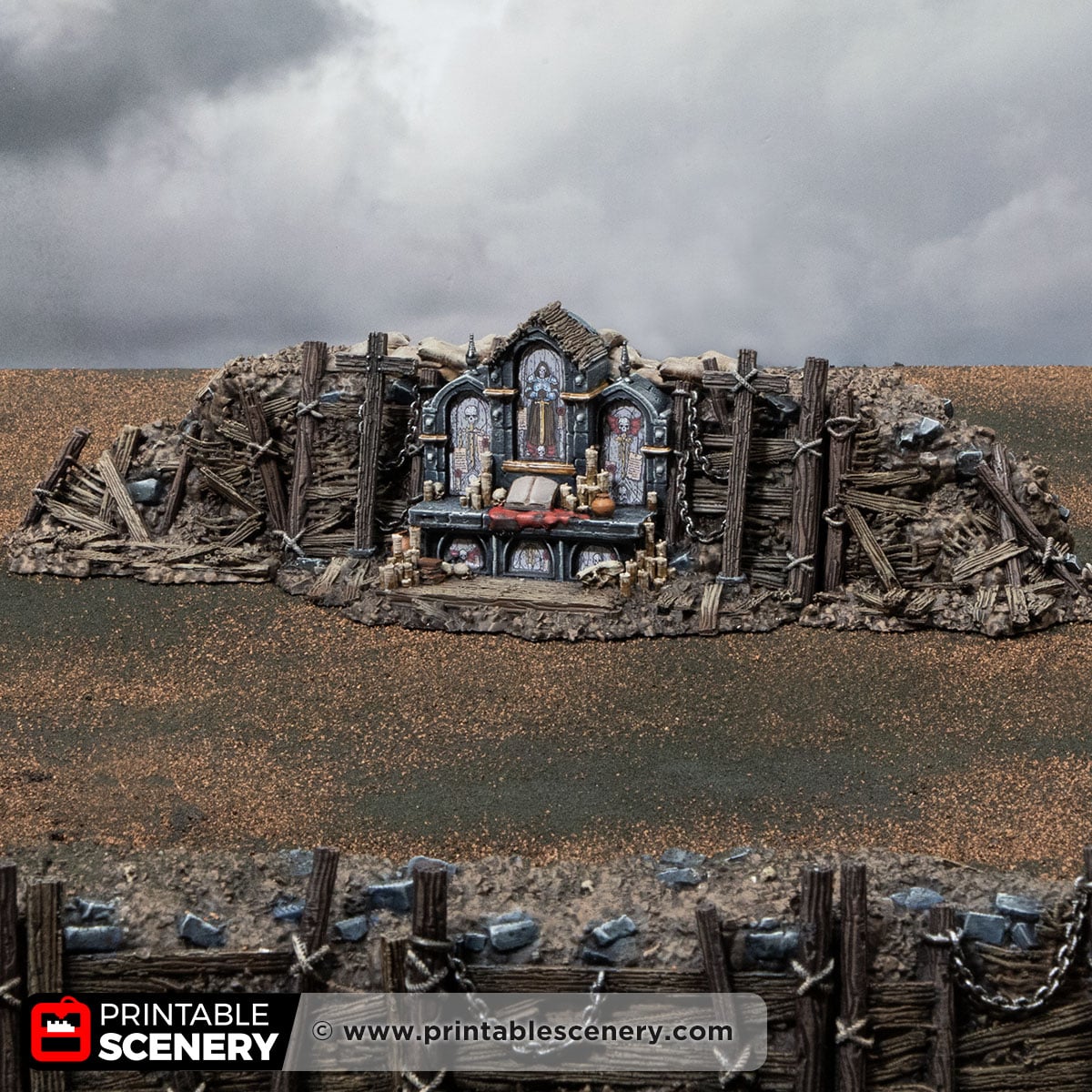 3D printed and Painted Trench Altar from Darkness and Desolation for wargaming and Tabletop RPGs