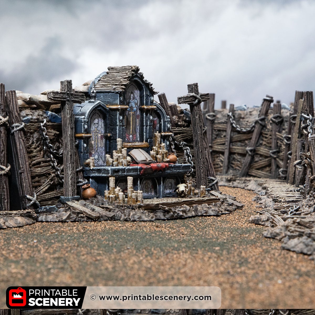 3D printed and Painted Trench Altar from Darkness and Desolation for wargaming and Tabletop RPGs