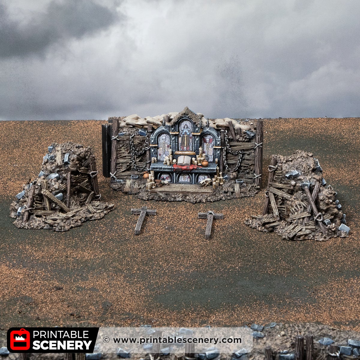 All the individual pieces of the Trench Altar from Darkness and Desolation for wargaming and Tabletop RPGs