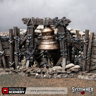 3D printed and Painted Trench Bell from Darkness and Desolation for wargaming and Tabletop RPGs