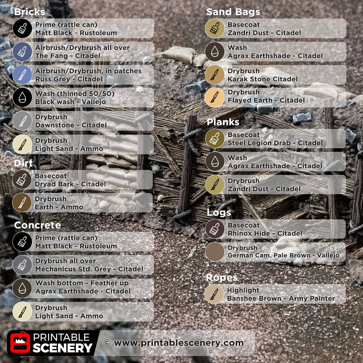 Paint guide for Trench Stairs from Darkness and Desolation for wargaming and Tabletop RPGs