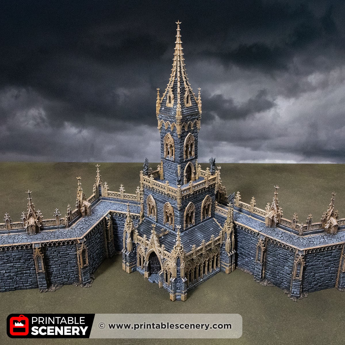 3D printed and Painted Cloister Tower from Darkness and Desolation for wargaming and Tabletop RPGs