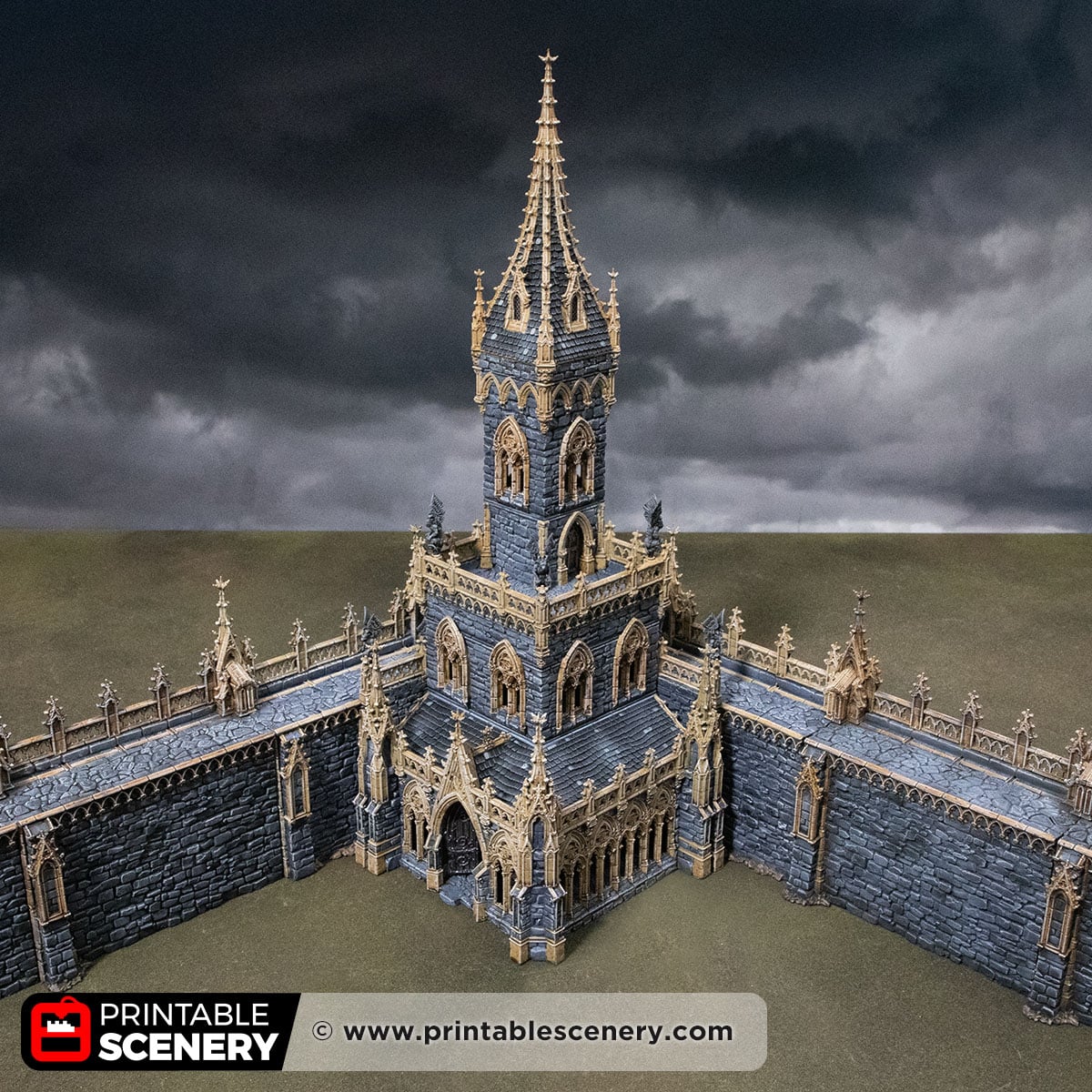 3D printed and Painted Cloister Tower from Darkness and Desolation for wargaming and Tabletop RPGs