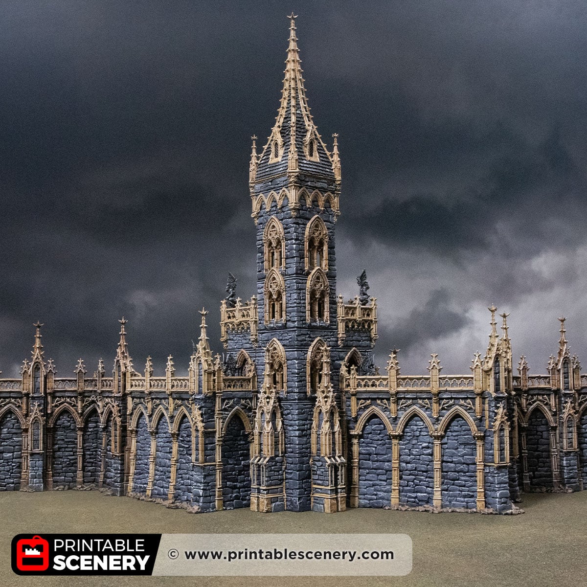 3D printed and Painted Cloister Tower from Darkness and Desolation for wargaming and Tabletop RPGs