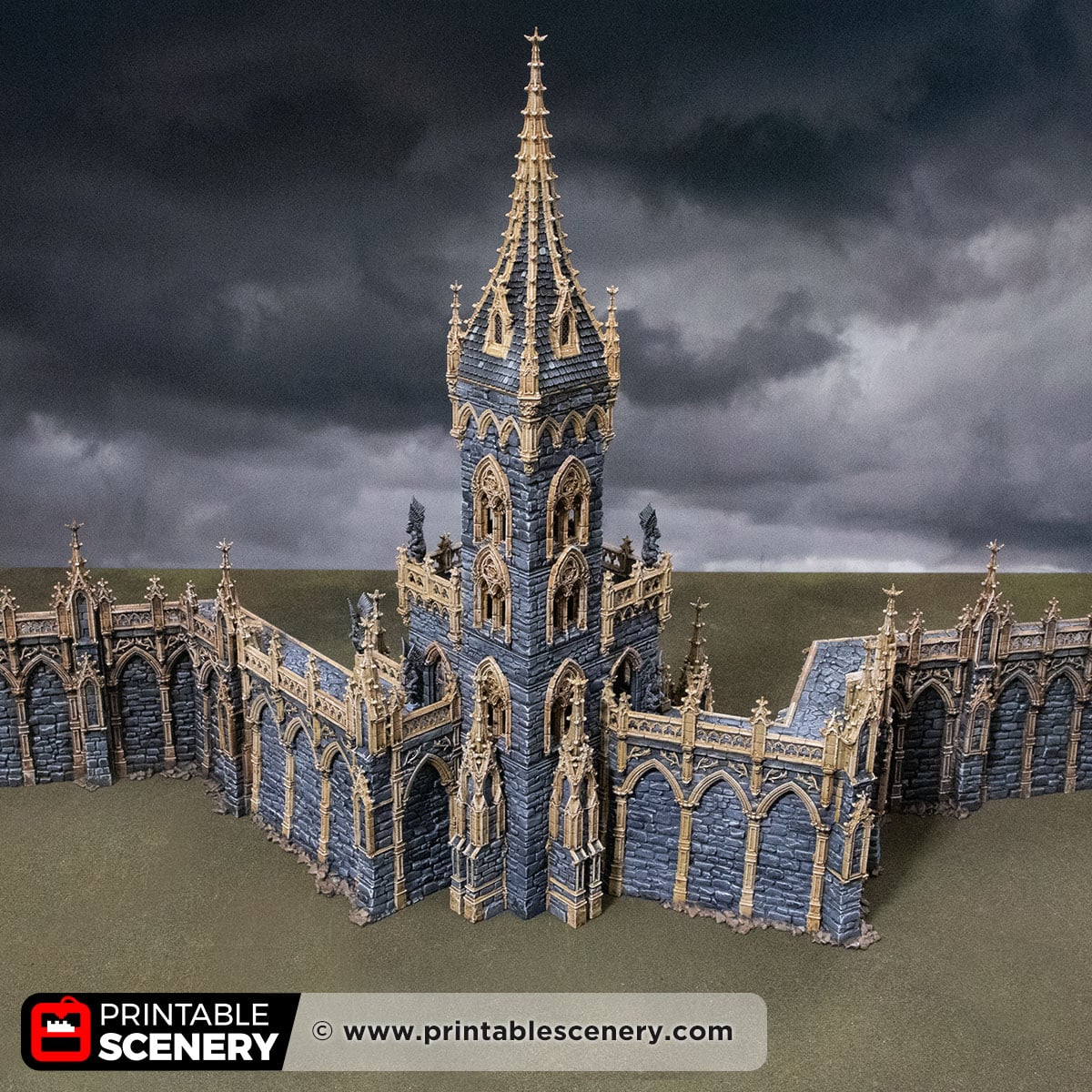 3D printed and Painted Cloister Tower from Darkness and Desolation for wargaming and Tabletop RPGs
