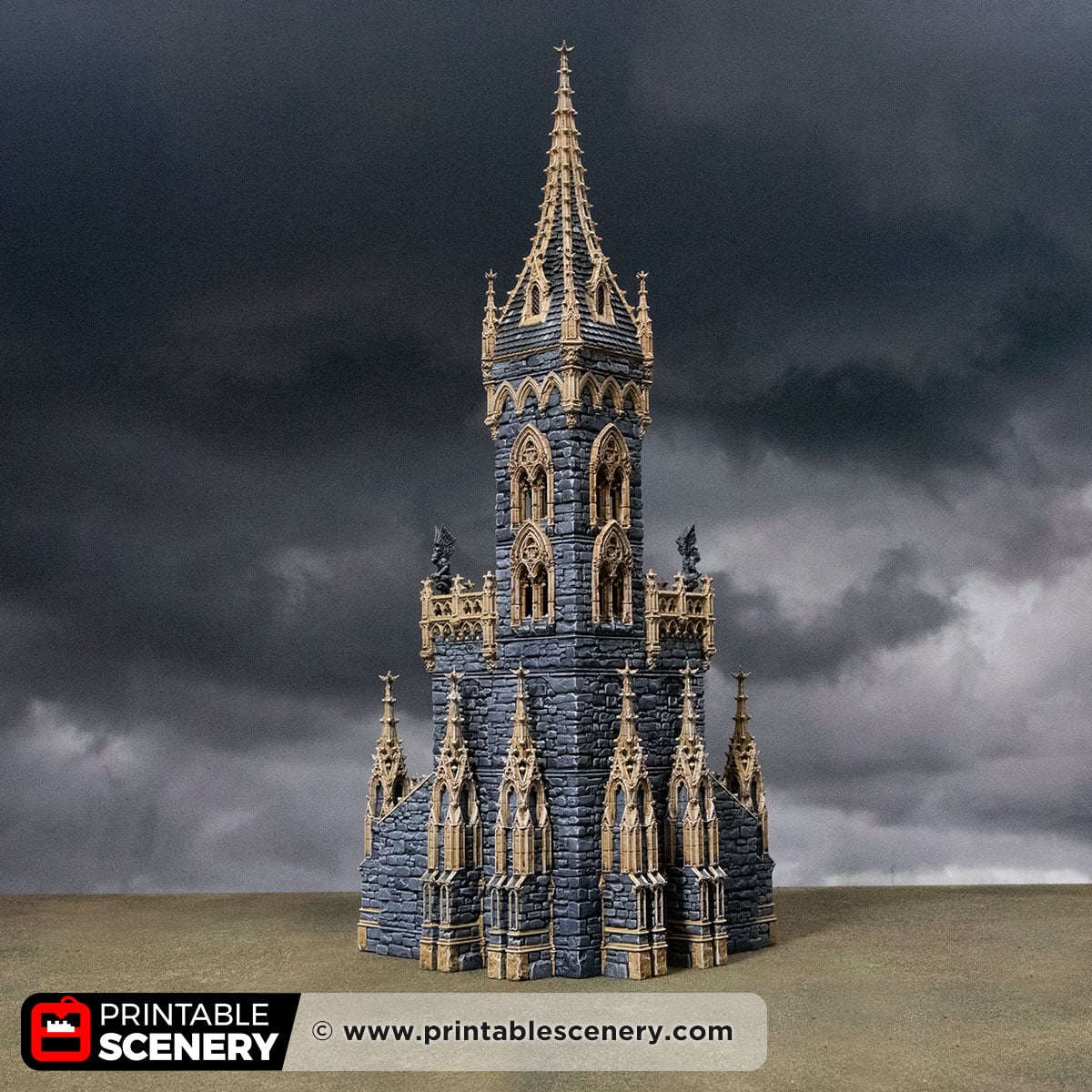 3D printed and Painted Cloister Tower from Darkness and Desolation for wargaming and Tabletop RPGs
