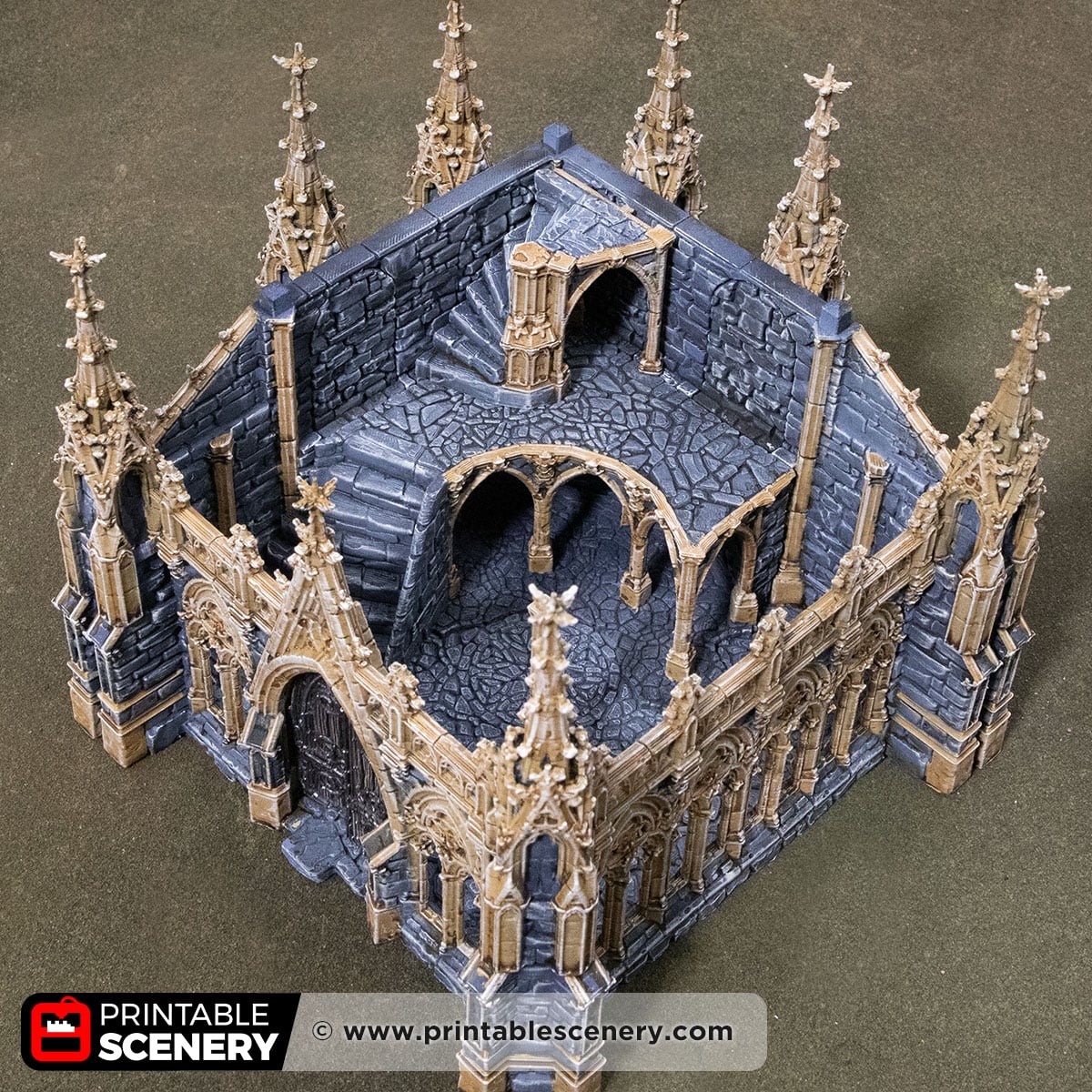 3D printed and Painted Cloister Tower from Darkness and Desolation for wargaming and Tabletop RPGs