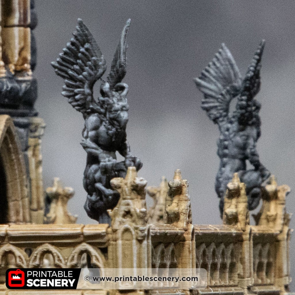 3D printed and Painted Gargoyles from the Cloister Tower from Darkness and Desolation for wargaming and Tabletop RPGs