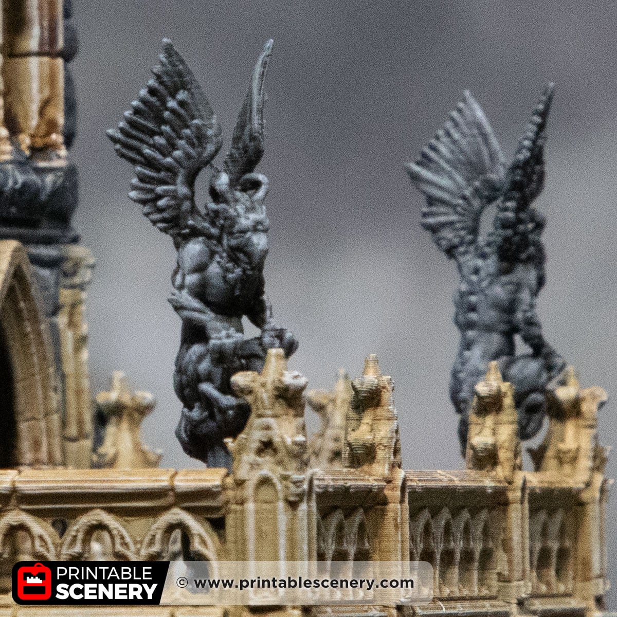 3D printed and Painted Gargoyles from the Cloister Tower from Darkness and Desolation for wargaming and Tabletop RPGs